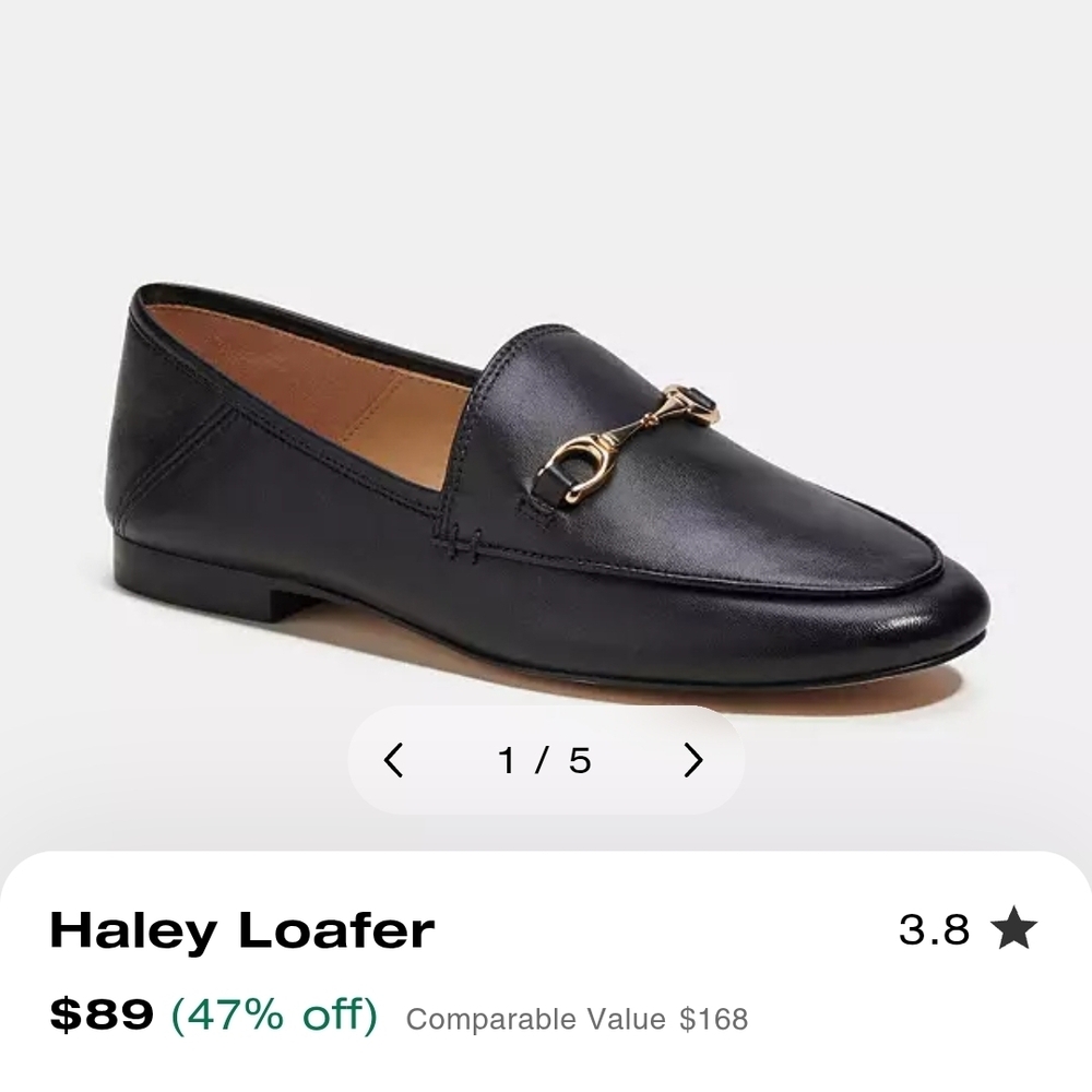 Coach Black Leather Loafers with Horsebit Detail